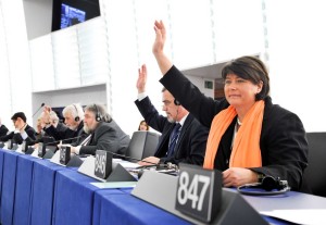 MEP Sabine VERHEYEN votes during a plenary session in Strasbourg
